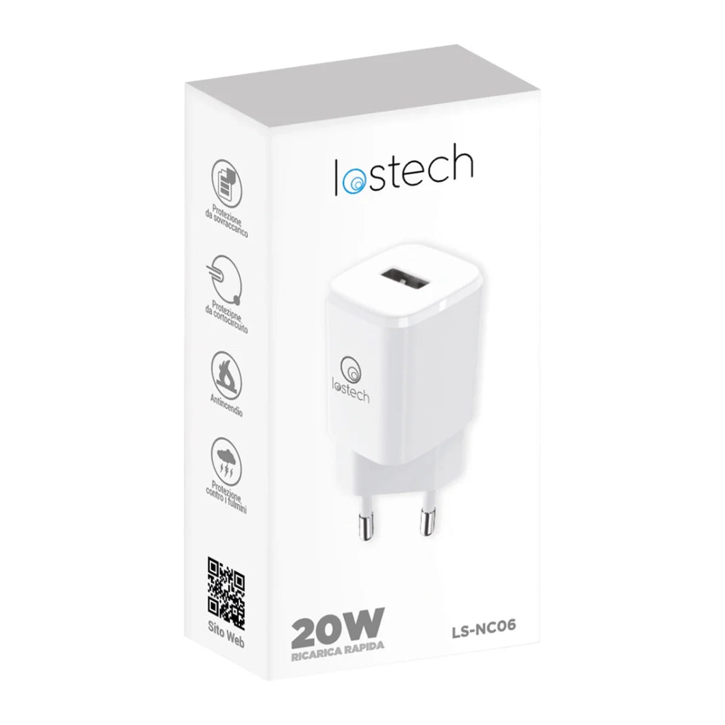 CARICABATTERIA DA MURO CON CAVO carica rapida - 20 W  - LOSTECH