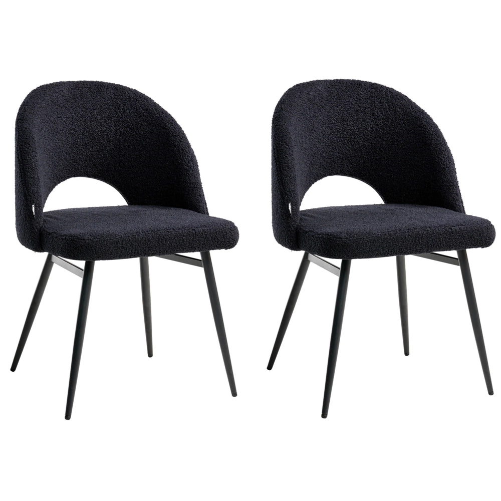 Set di 2 sedie da pranzo in tessuto bouclè nero braccioli schienale intagliato gambe in metallo moderna industriale