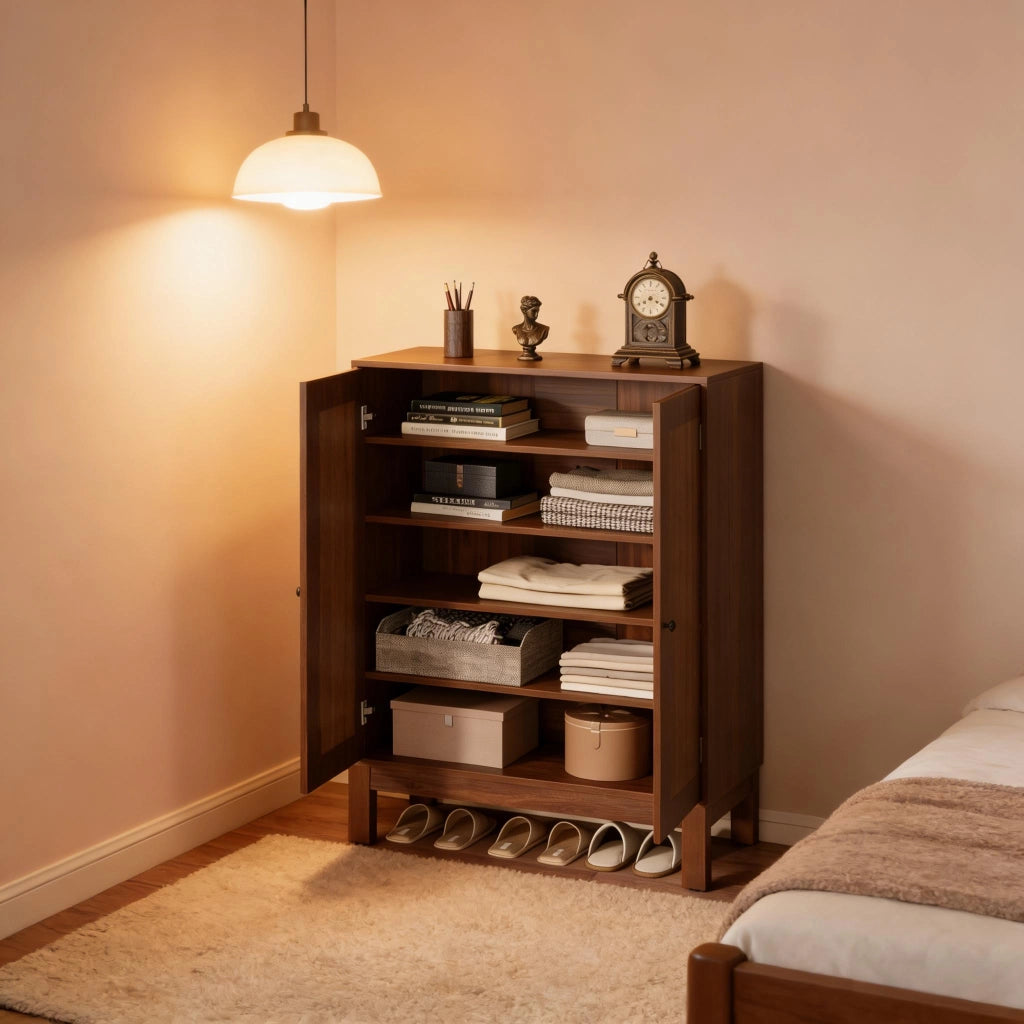 Scarpiera con 4 ripiani regolabili e struttura in MDF per ingresso e soggiorno effetto noce 101 × 43 × 22,5 cm