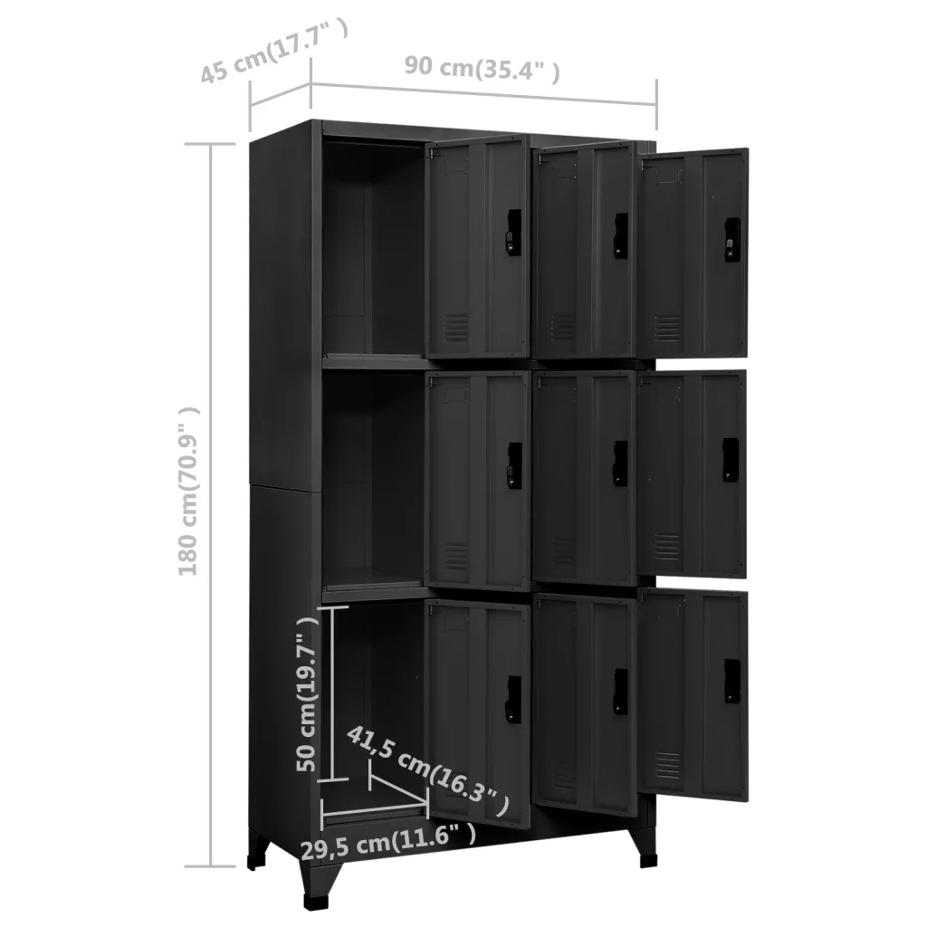 Armadietto moderno 90 x 45 x 180 cm per riporre in sicurezza oggetti personali con ante in acciaio antracite con serratura. Codice articolo: 02_0047019