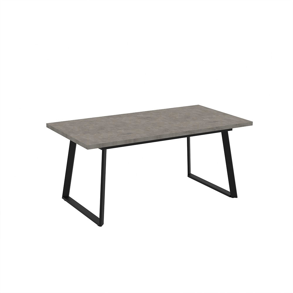 Tavolo allungabile Lavinya piano grigio cemento e gambe in metallo nero 170x90x75h