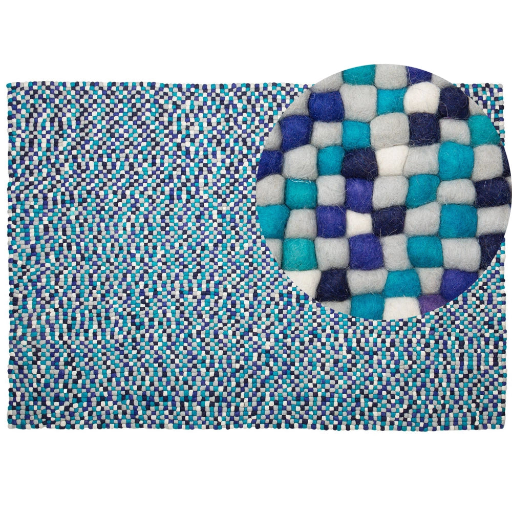 tappetino Tappeto Blu 160 x 230 cm Lana Feltro Palla Intrecciata a Mano
