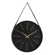 Orologio da Parete Rotondo Nero con Cinghia in Pelle Dorato - SIL