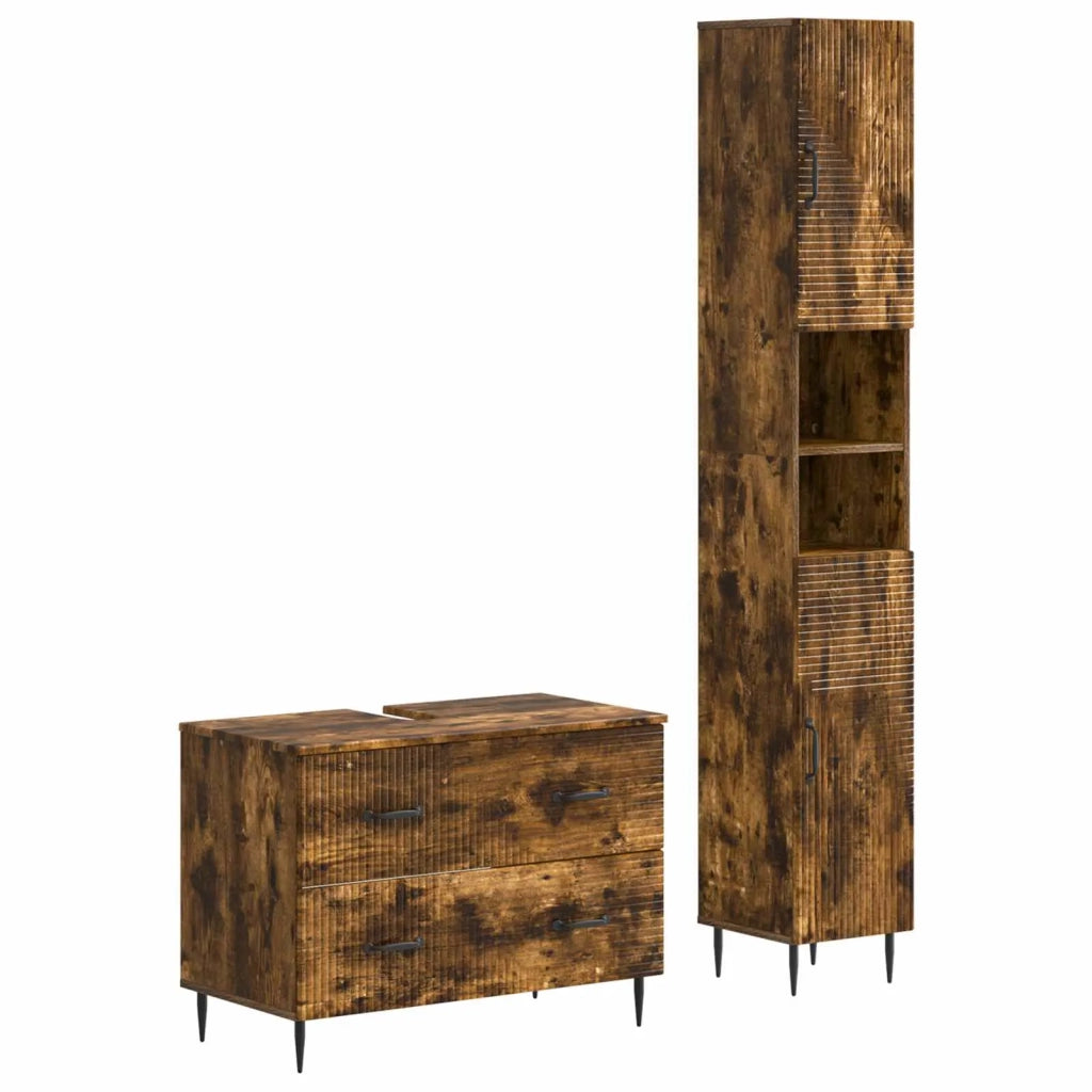 Set di Armadi da Bagno da 2 Pezzi HAARLEM Rovere Fumo 3417536