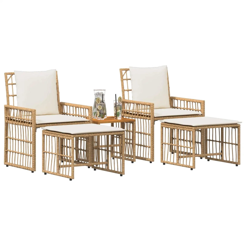 Set di Mobili da Esterno 5 pcs Naturale e Bianco Crema