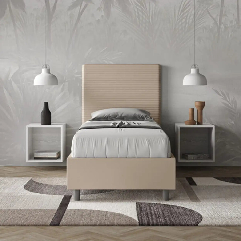 Letto singolo senza rete imbottito 90x200 similpelle tortora Focus
