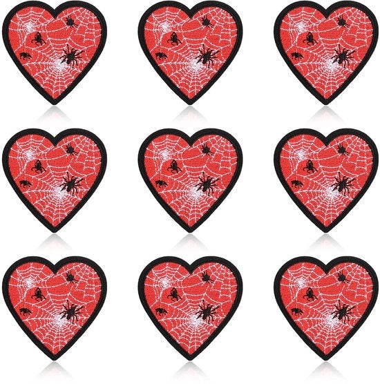 Pannelli di strizzatura a forma di cuore - 9 pezzi - 7x7cm - con filo - rosso - adatti per abbigliamento e DIY
