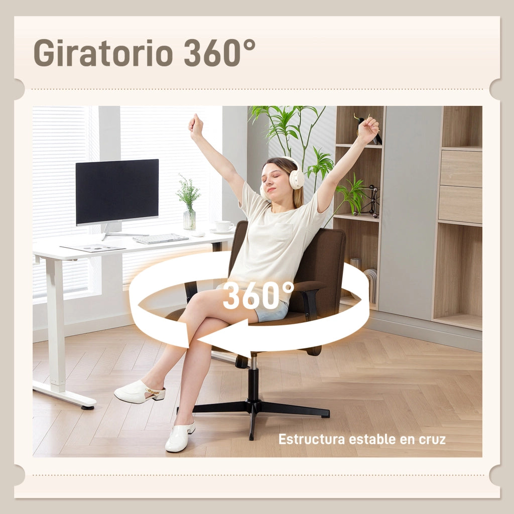 Sedia da Ufficio con Braccioli e Schienale ¨C Zephmum ¨C Marrone 45x45x80 cm