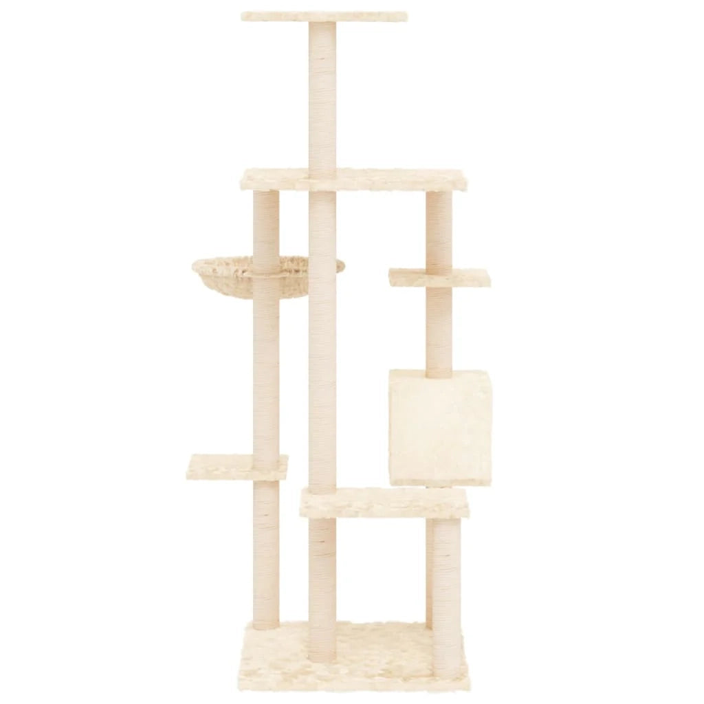 Tiragraffi per gatti torre per arrampicata giocattolo piattaforma per arrampicata con tiragraffi in sisal 142 cm crema 02_0022474
