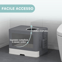 Lettiera Chiusa per Gatti con Paletta e Spazzola Integrata Grigio e Bianco