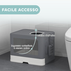 Lettiera Chiusa per Gatti con Paletta e Spazzola Integrata Grigio e Bianco