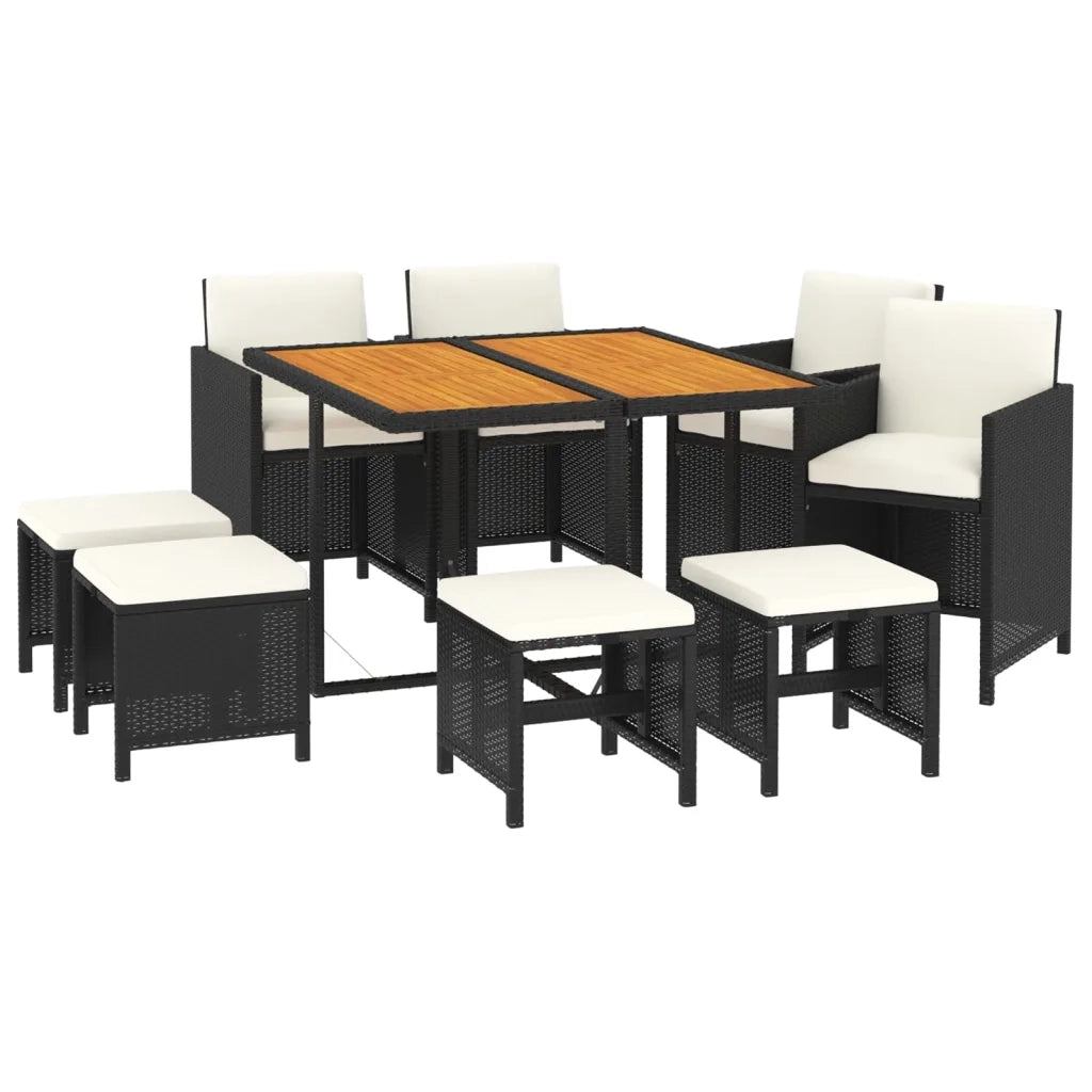 Set da Pranzo da Giardino 9 pz | Set Salotto da Giardino con Cuscini Nero in Polyrattan