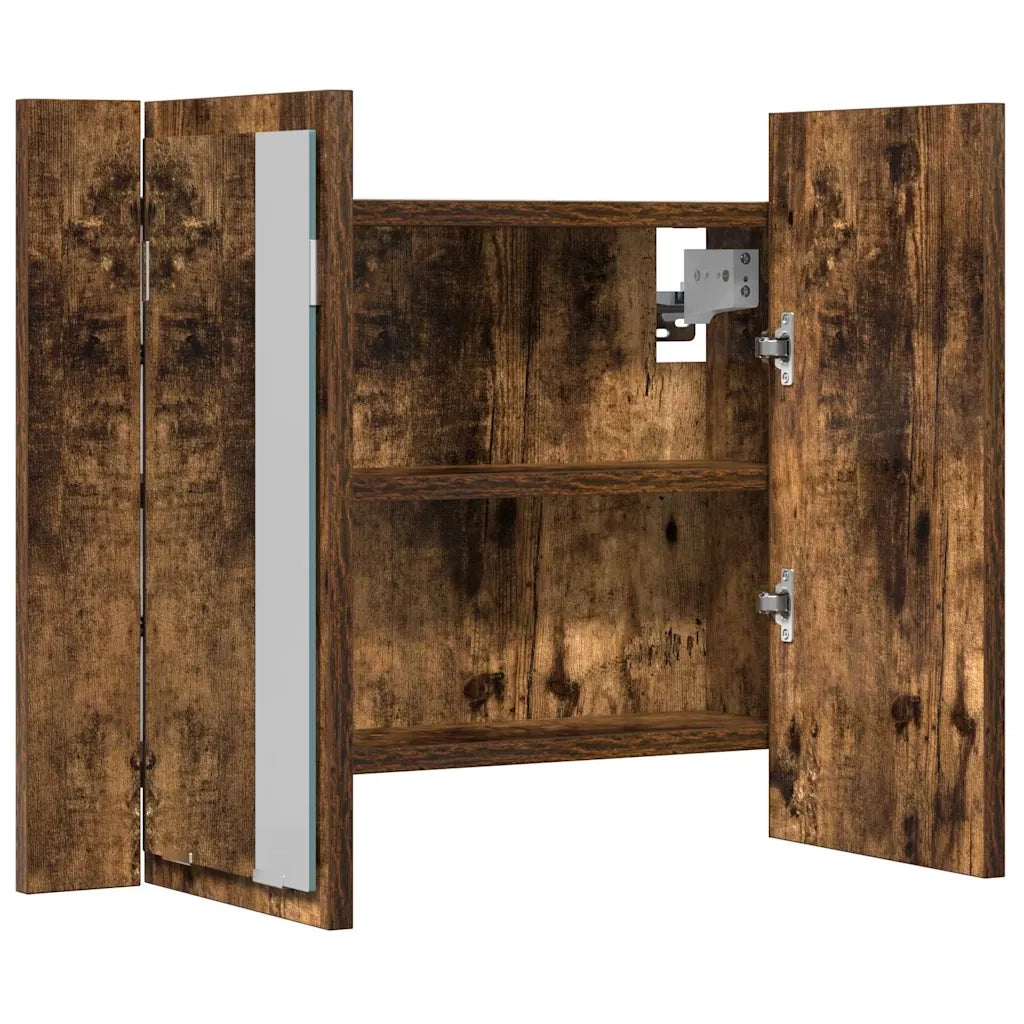 Mobile a Specchio | Armadio da bagno LED Rovere Fumo 60x12x45 cm Legno Multistrato