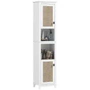 Colonna da Bagno con Ripiani Regolabili 2 Porte con Frontale in Rattan e 2 Compartimenti 40x30x167,5 cm Bianco
