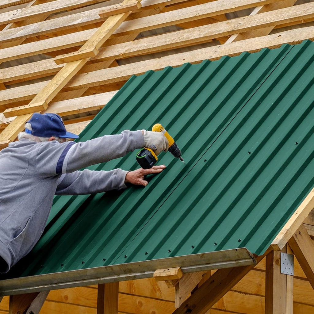 12 lamiere trapezoidali zincate, 1295 x 450 mm, per tetto con guanti e viti, piastre ondulate, 7 m², verde