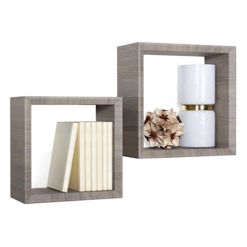 Set di 2 Mensole da Muro, Cubi Arredo, Mensole Cubo, Cubi da Parete, Cubi Portaoggetti, Rovere Moka 35x35 p15,5 cm, e 30x30 p15,5 cm - Ginevra