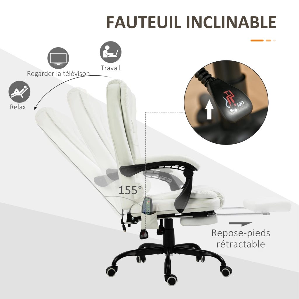 Poltrona massaggiante elettrica reclinabile con poggiapiedi ¨C zephmum ¨C bianco