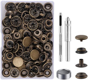 Set di chiusure 32 pezzi - Chiusure a pressione in rame - Utensili manuali - Per abbigliamento/borse/zaini - Progetti DIY - Scatola di conservazione - Chiusure a pressione a molla