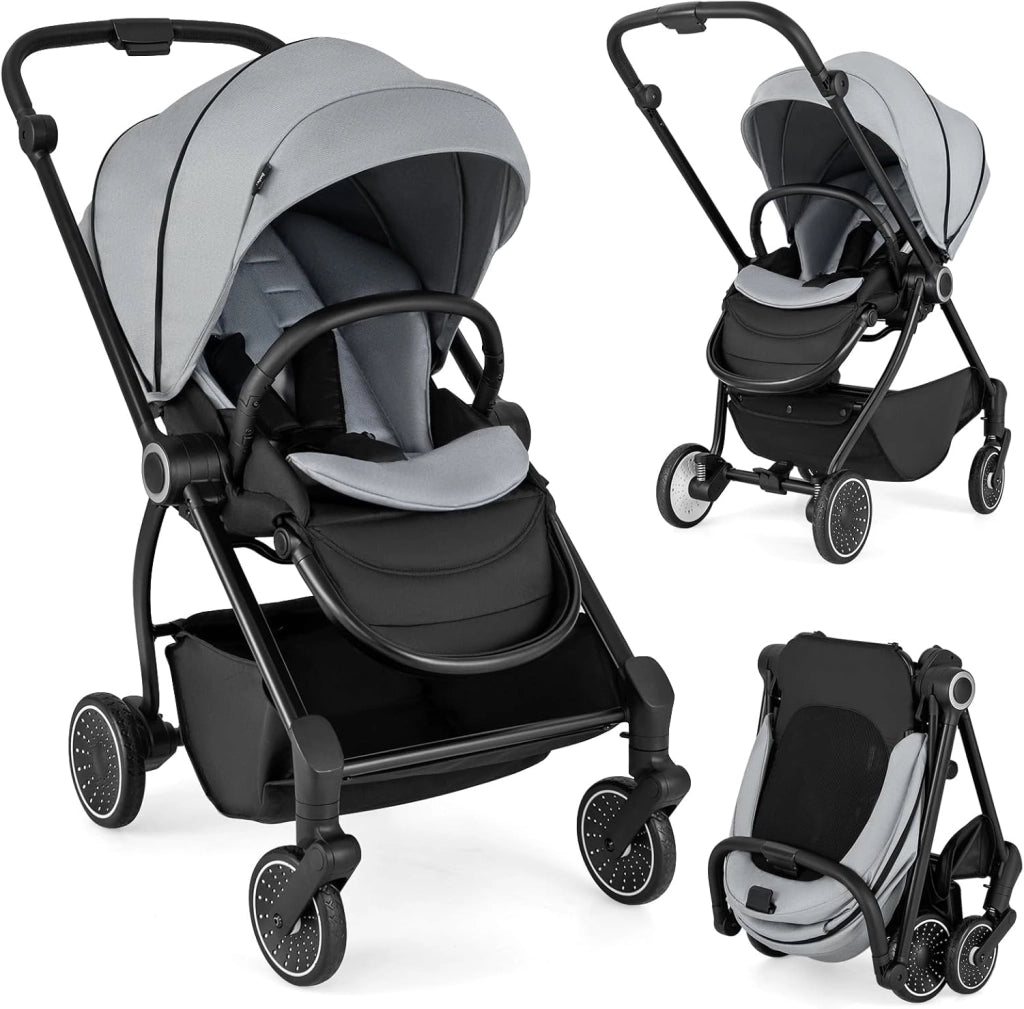 Passeggino per Bambini Reversibile, Passeggino Pieghevole per Neonati con Schienale Reclinabile, Cappotta Regolabile, Cestello Portaoggetti, per Neonati 0-36 Mesi, Portata 15 kg (Nero)