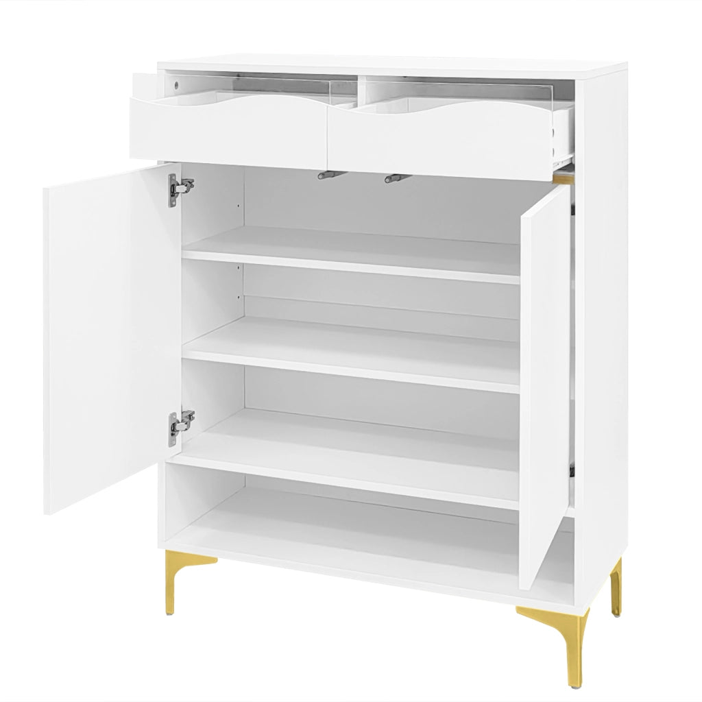 Scarpiera con 2 cassetti e 2 ante LED 16 colori ripiani regolabili in MDF bianca 80 × 35 × 105 cm