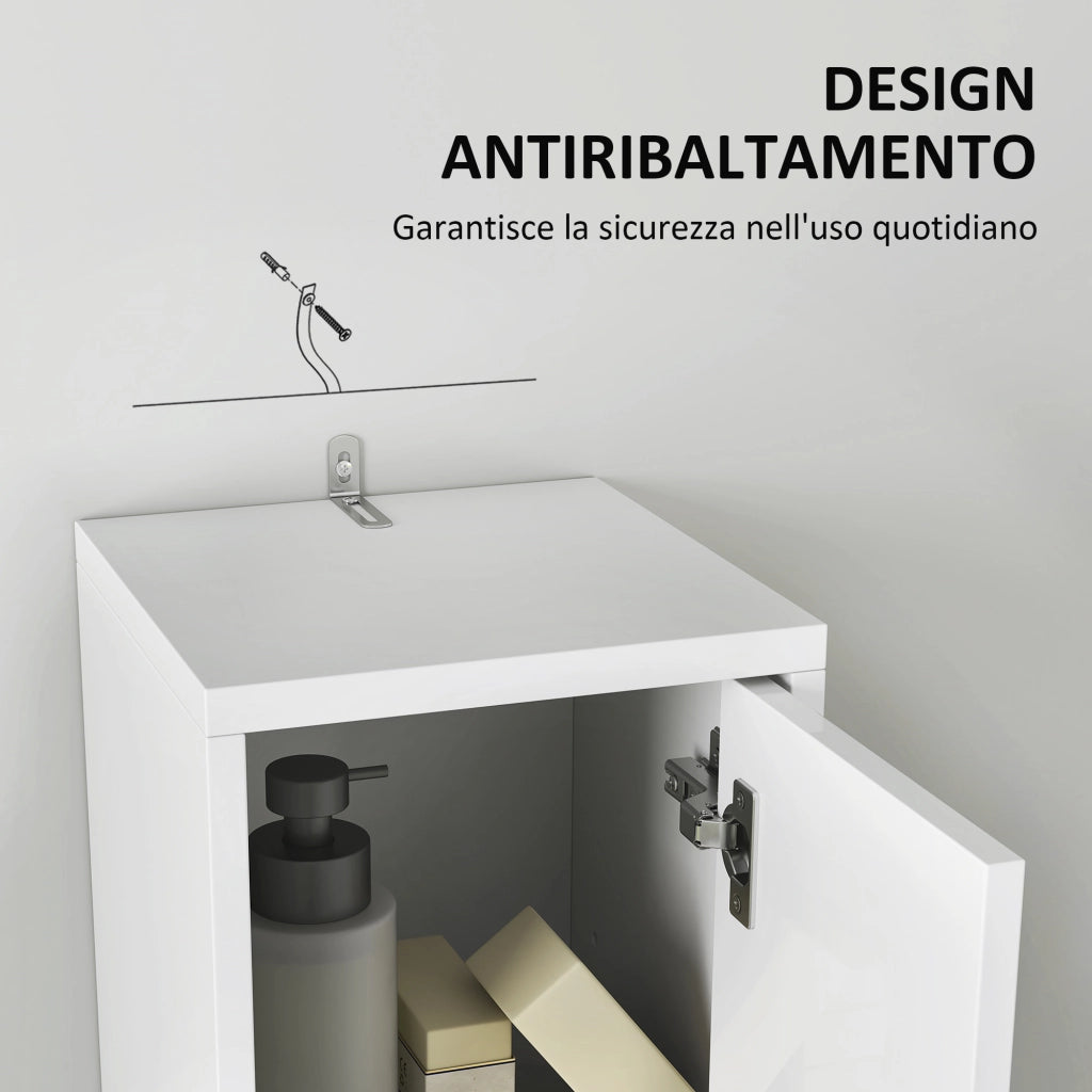 Colonna Bagno Salvaspazio 20x20x178 cm con Armadietti Ripiani Aperti e Cassetto in Legno Bianco