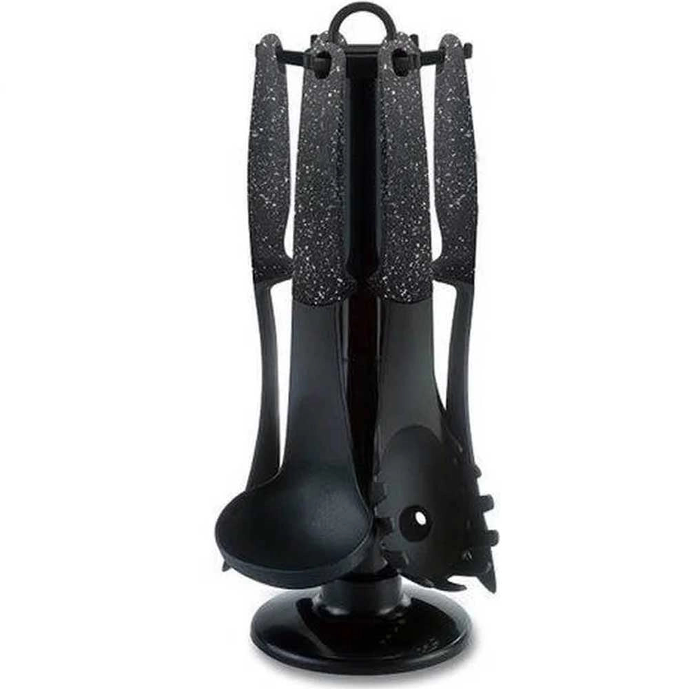 Set Mestoli da Cucina 7 Pz Resistenti al Calore Antiaderenti Colore Nero