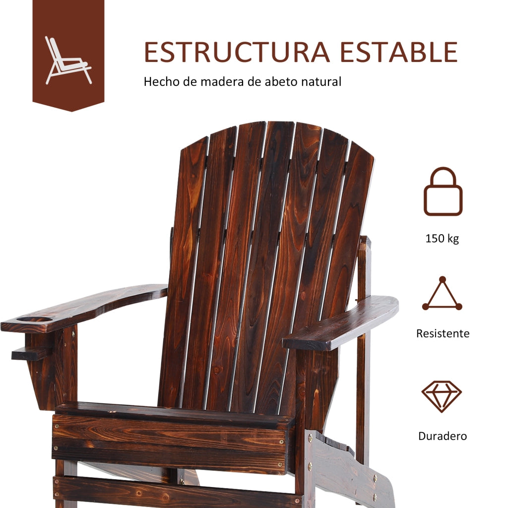 Sedia Adirondack in Legno con Braccioli e Schienale Alto per Esterno ¨C zephmum ¨C 72x95x93 cm Marrone