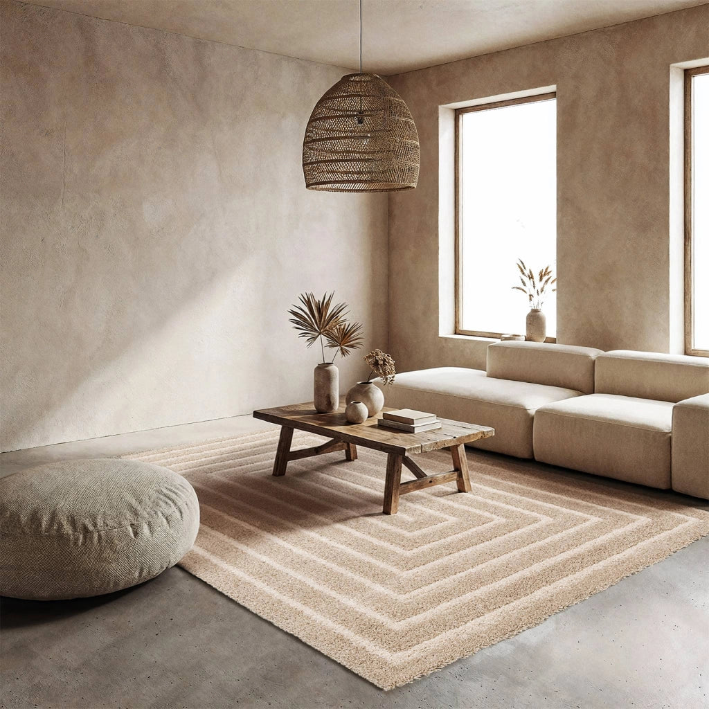 Tappeto da interno motivo rettangolare beige e crema