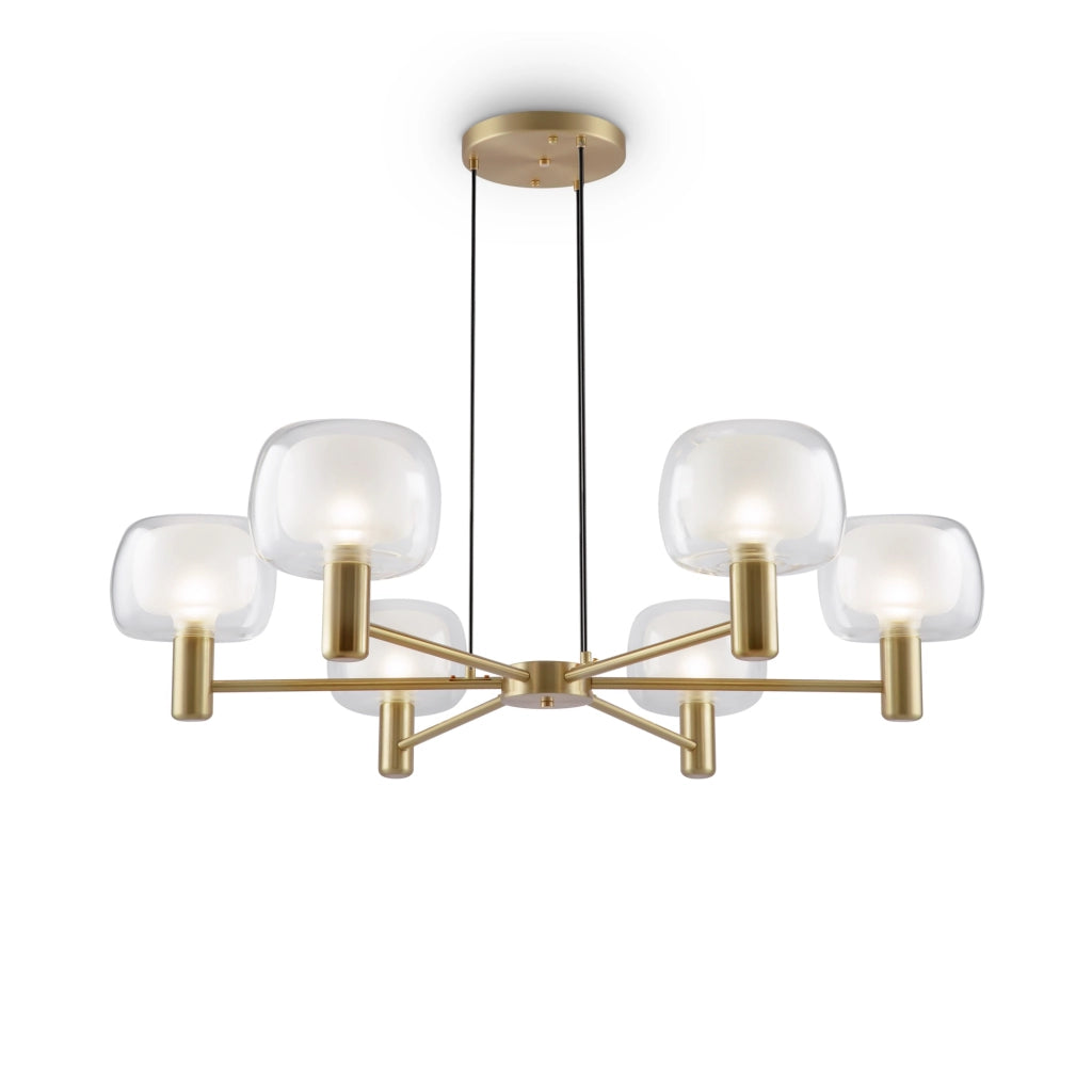 Lampadario Contemporaneo Vision Alluminio Oro 6 Luci Diffusori Vetro Trasp