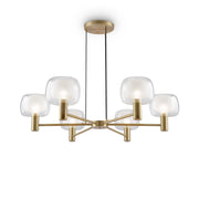 Lampadario Contemporaneo Vision Alluminio Oro 6 Luci Diffusori Vetro Trasp