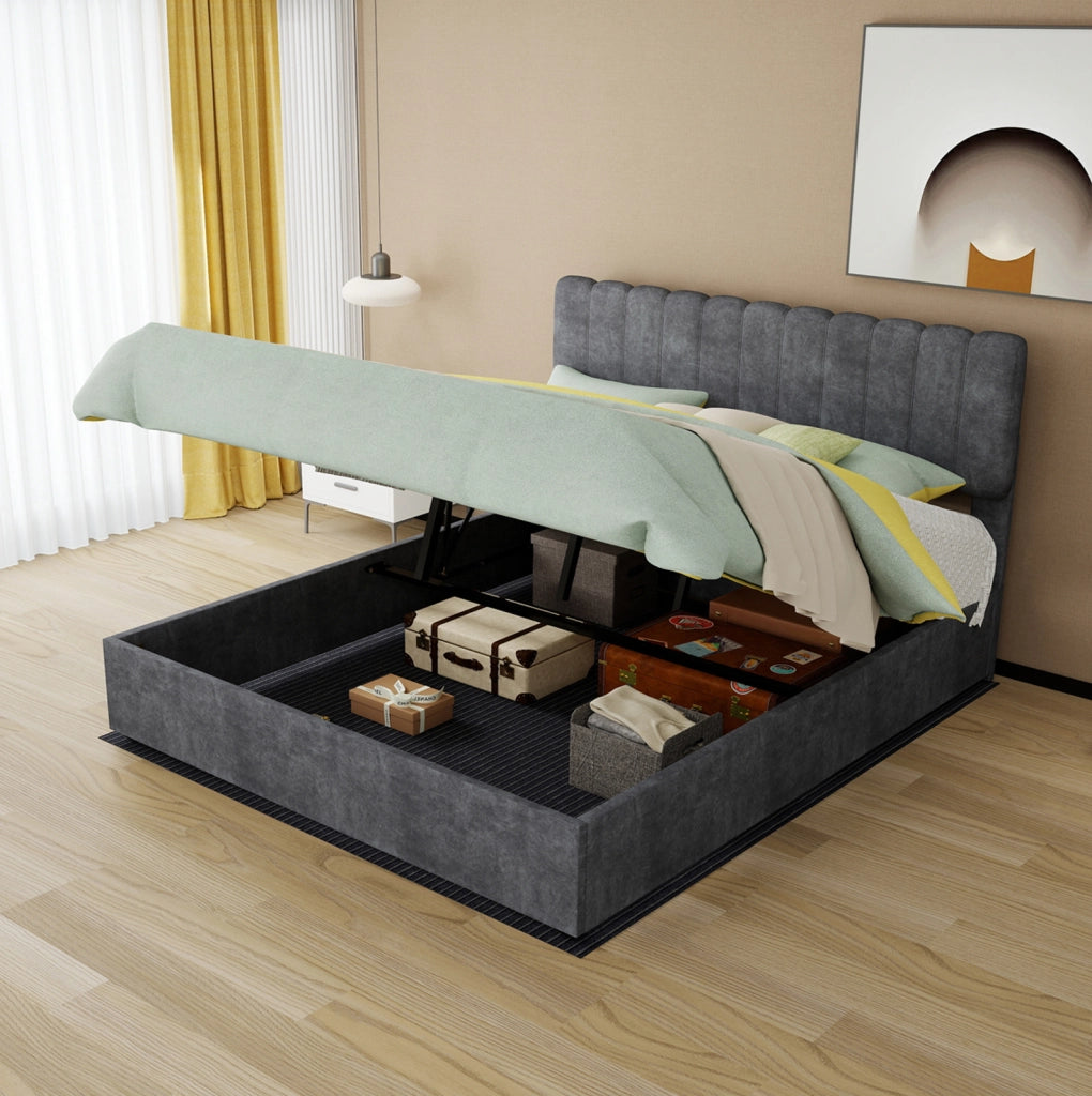 Letto matrimoniale imbottito 160x200 cm in velluto grigio
