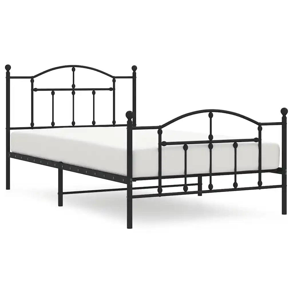 Giroletto con Testiera e Pediera-Struttura Letto Metallo Nero 100x200 cm 474585