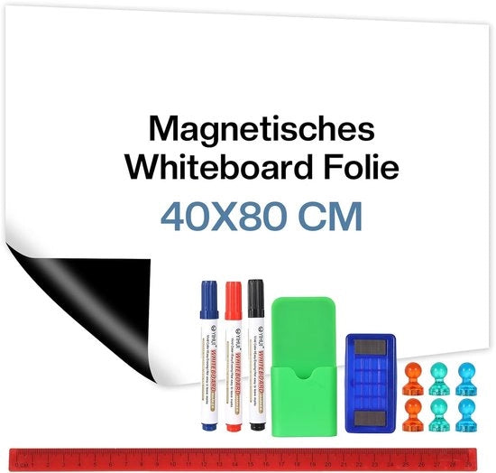 Folie magnetica 80 x 40 cm autoadesiva - Rimovibile e magnetica - Incluso pennello, spugna e magneti