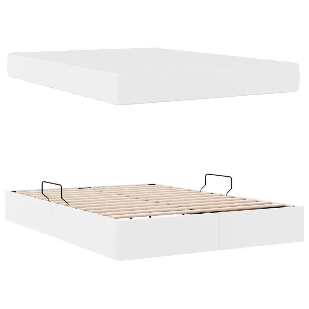Letto con contenitore e materasso 2 pcs Bianco Pelle