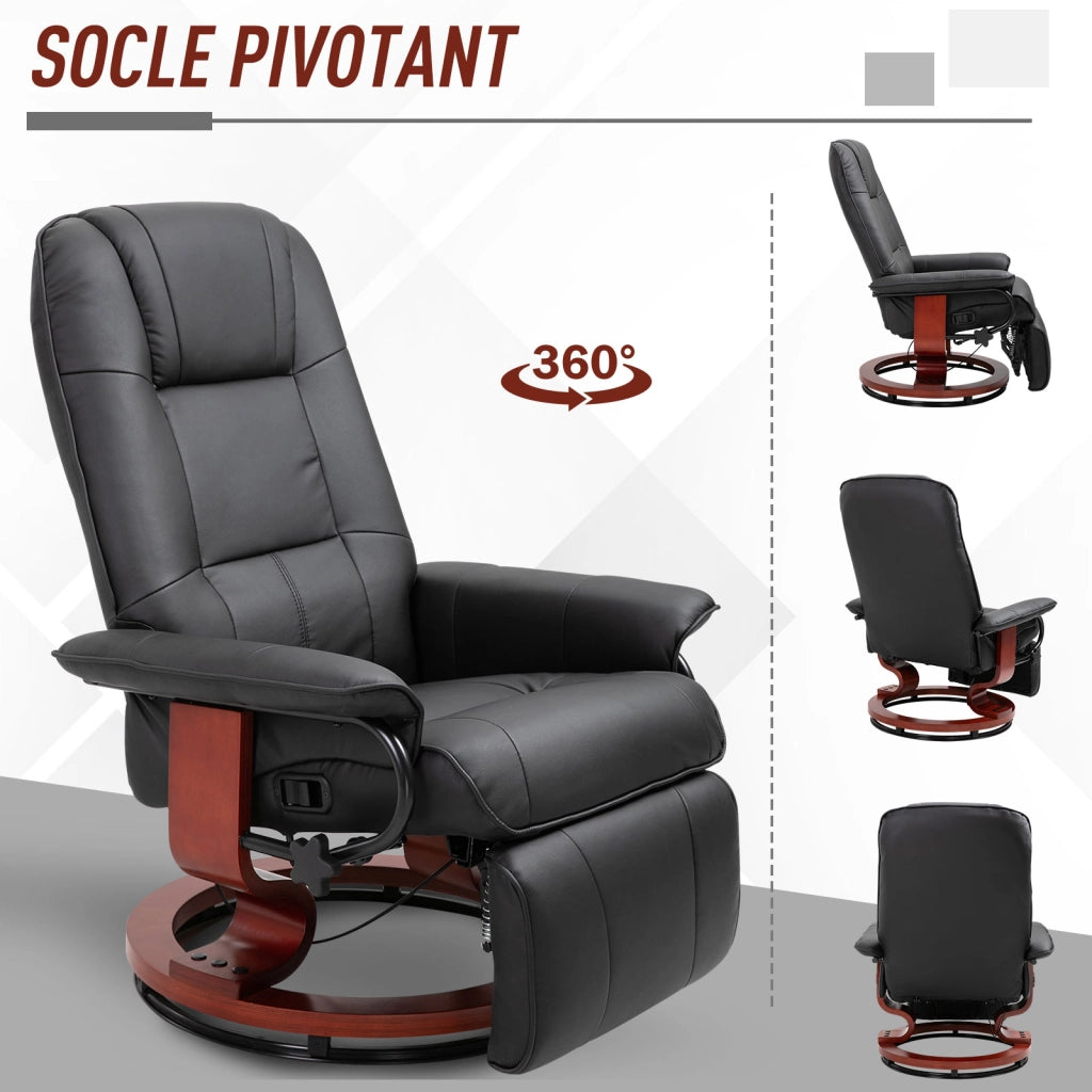 Poltrona Relax Reclinabile Girevole 360¡ã con Poggiapiedi Regolabile ¨C Zephmum ¨C Legno Tessuto Nero