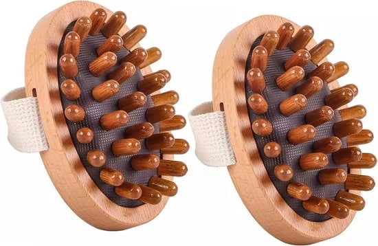 Massaggio cellulite - 2 pezzi - Rullo di massaggi corpo - Rullo cervicale - Anti cellulite - Borsetta per la pelle - Miglioramento della pelle - Borsetta per la cellulite - per una pelle liscia, afflosciata - Borsetta esfoliante di legno naturale