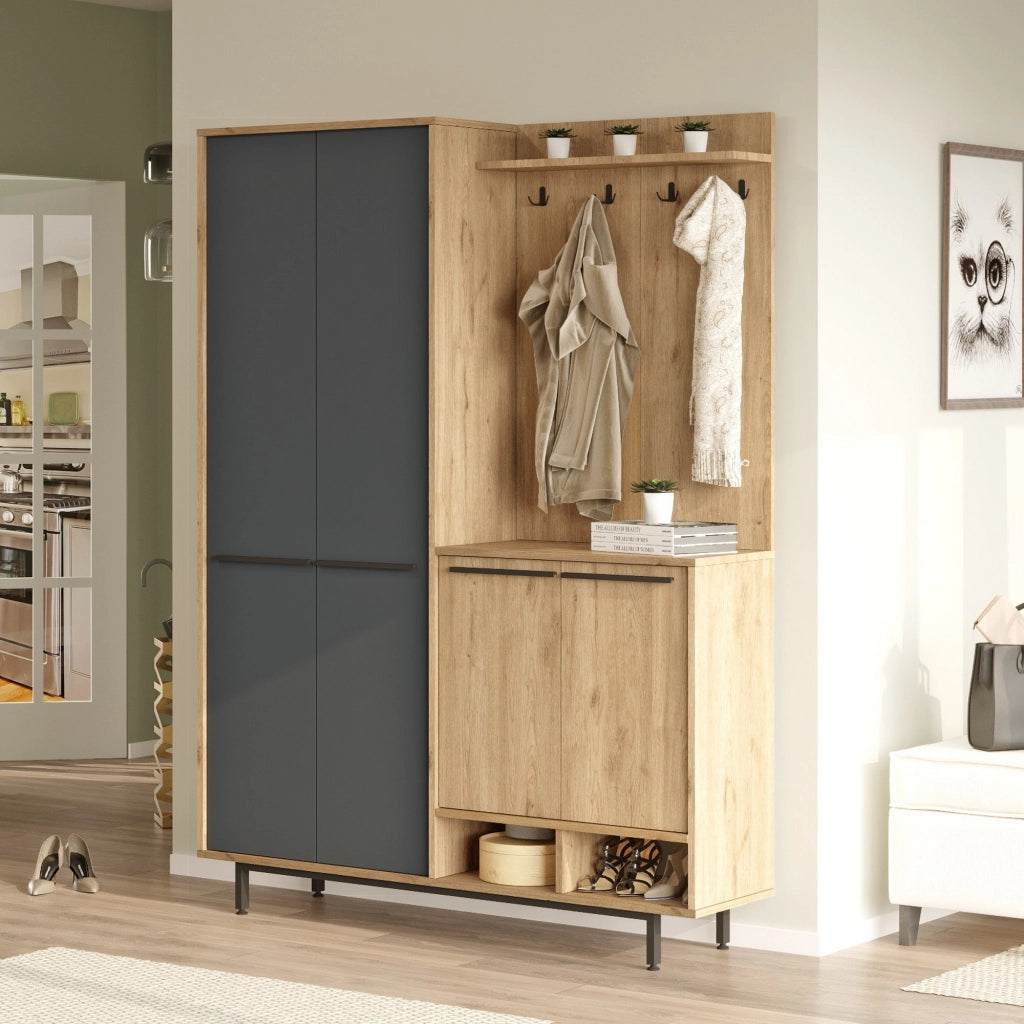 Tignale, Mobile da Ingresso 12 Ripiani, 147x36x196h cm Nero Antracite