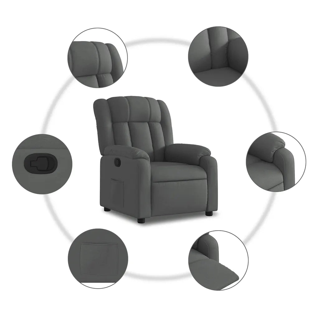 Poltrona | Sedia Relax Reclinabile in Tessuto Grigio Scuro