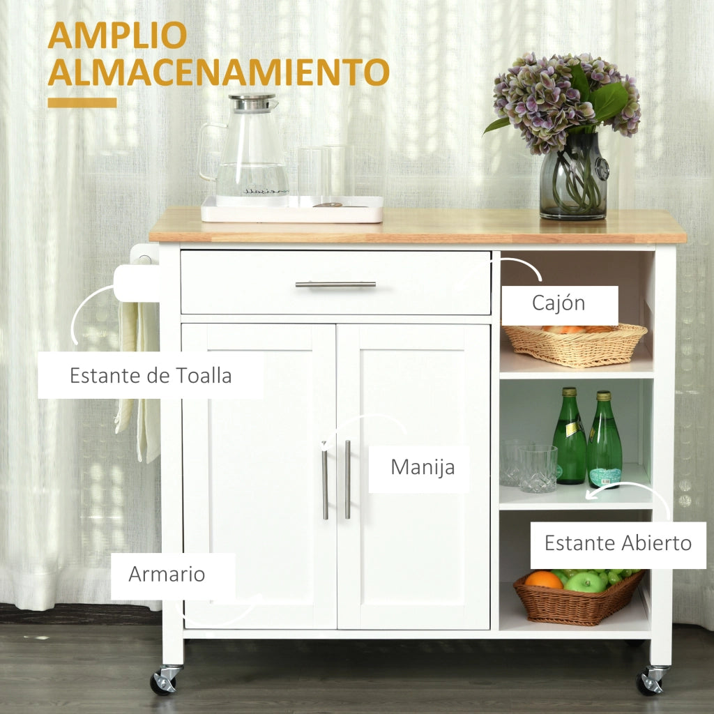Tavolo da Cucina con Ruote e Cassetto ¨C zephmum ¨C Bianco 107.5x48x89 cm