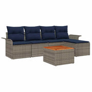 Set Divano da Giardino con cuscino 6 pz | Set Salotto da Giardino Grigio polyrattan