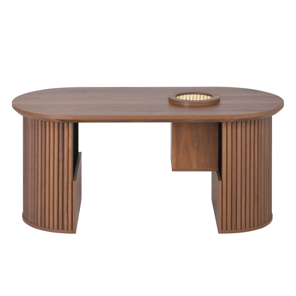 Tavolino da caffè 105x50x46.5 cm; ovale con vani portaoggetti; MDF; colore noce