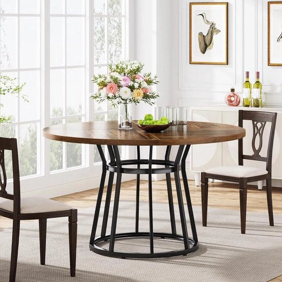 Tavolo da Pranzo Circolare per 4 Persone - Tavolo con Struttura in Metallo - 120 cm Tavolo da Cucina Circolare - per Salotto - Cucina - Sala da Pranzo - Industriale - 120 x 120 x 75 cm