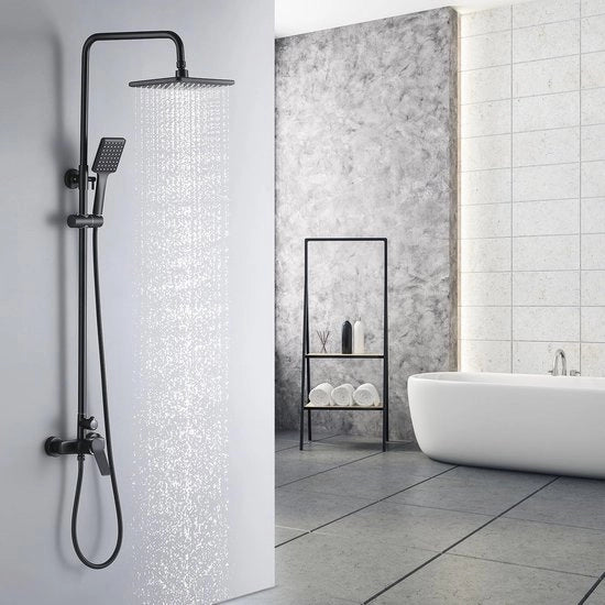Set di doccia con testa di doccia da 11 pollici e manigliona, altezza regolabile 90-120 cm per bagno (nero)