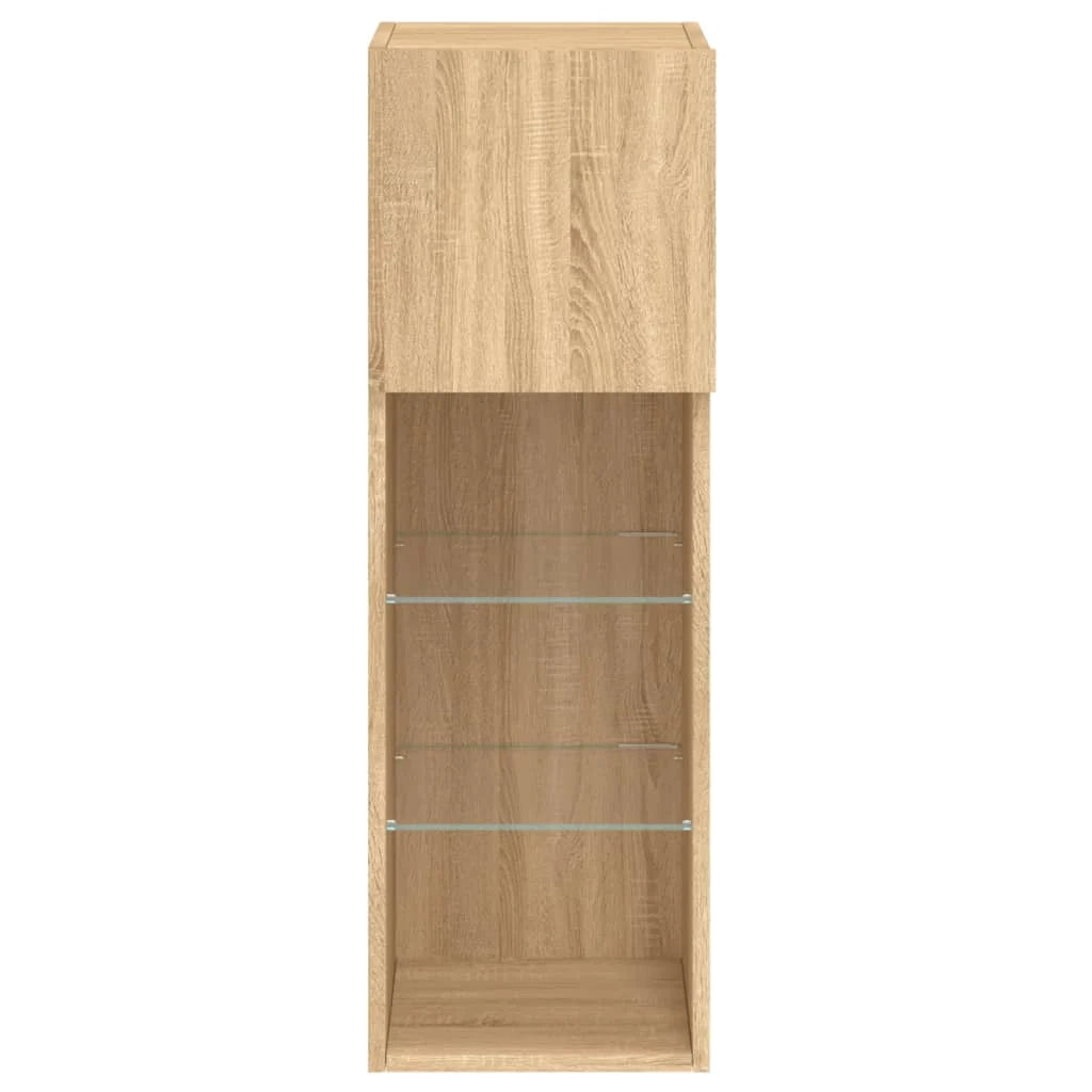 Mobile TV multimediale scaffale TV credenza mobile TV per sala da pranzo soggiorno camera da letto con luci LED 2 pezzi rovere Sonoma 30,5 x 30 x 90 cm marrone 02_0028874