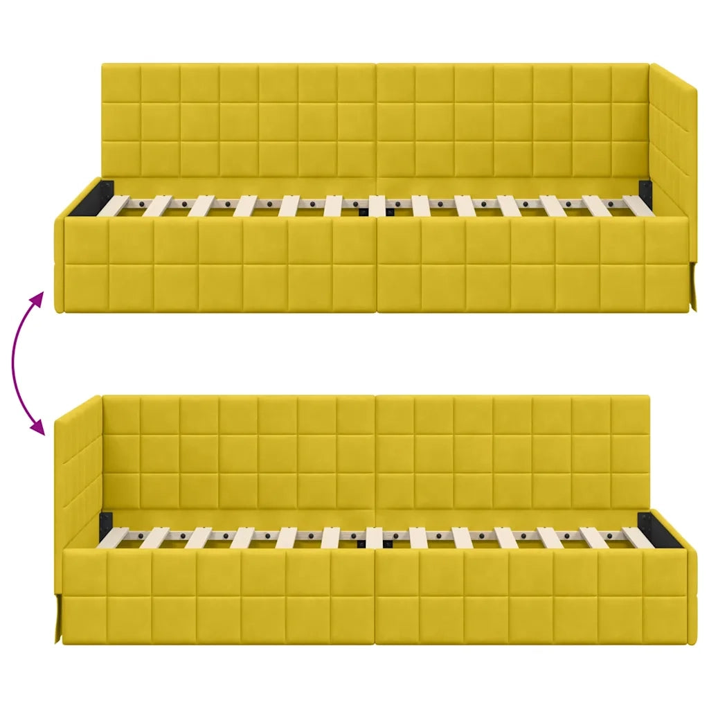 Letto singolo | Letto per adulti | Cornice del letto ad angolo Giallo 80 cm x 200 cm Velluto