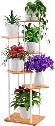 Scaffale per piante - 6 livelli - bianco - metallo e legno - 30 x 39 x 112 cm