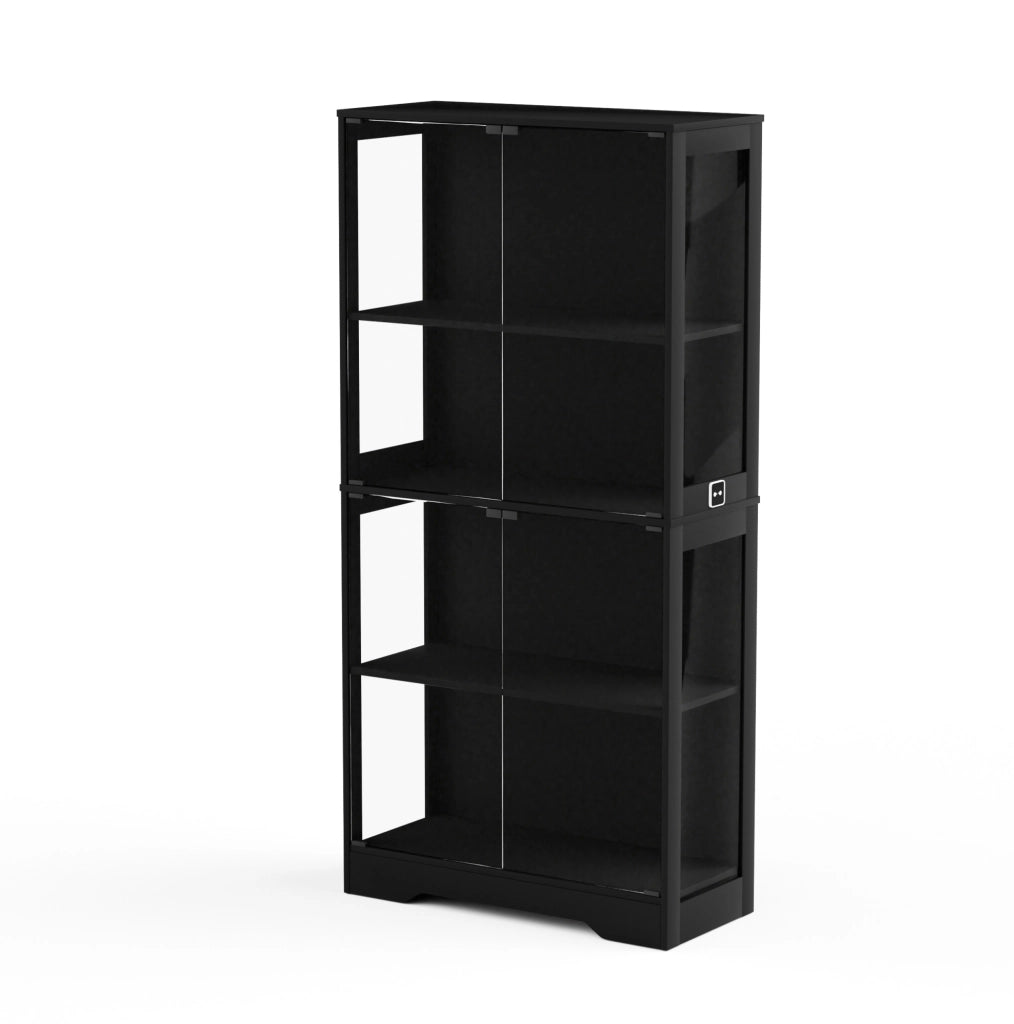 Vetrina in vetro con LED a 3 colori; sensore di movimento; 80x35x165 cm; nero