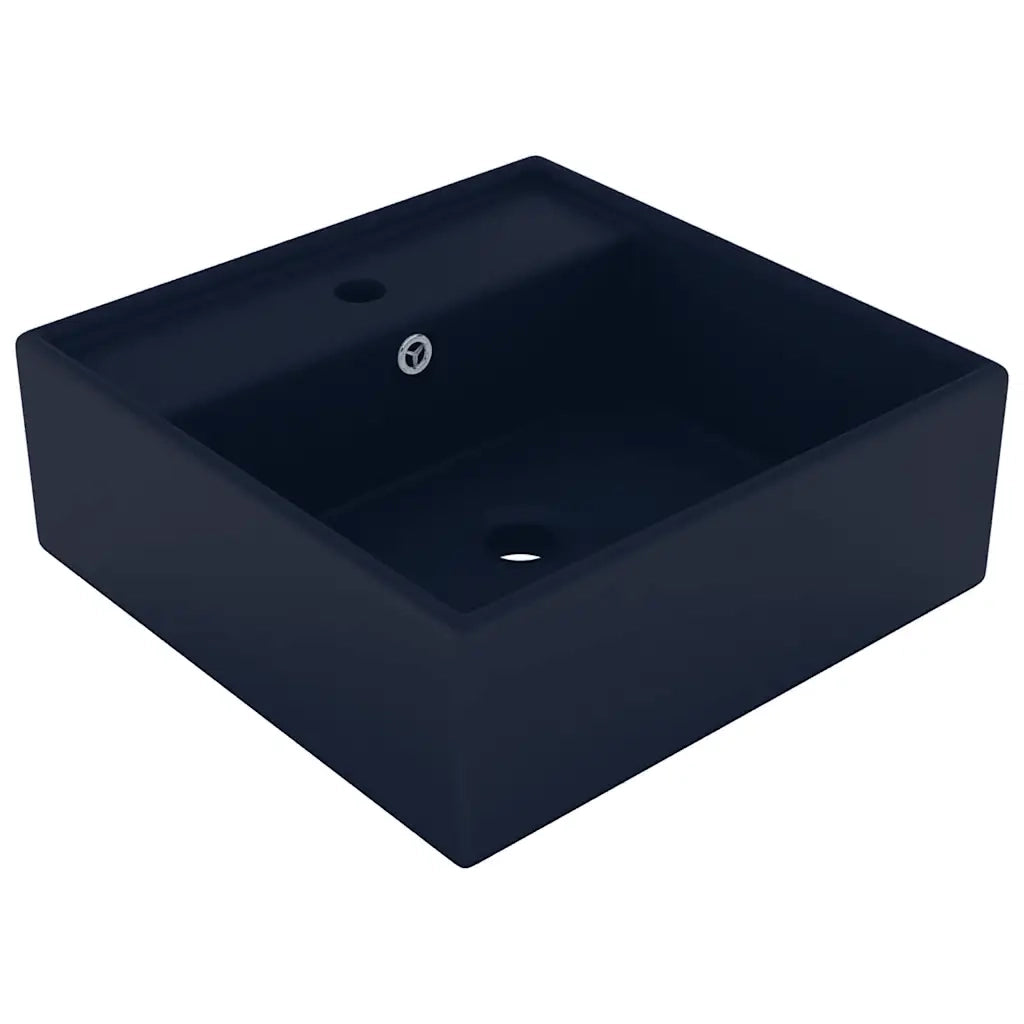 Lavabo Troppopieno Quadrato Blu Scuro Opaco 41x41cm Ceramica