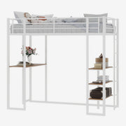 Letto a Soppalco Singolo 90x190 cm con Scrivania; Scala Laterale; Ferro Bianco