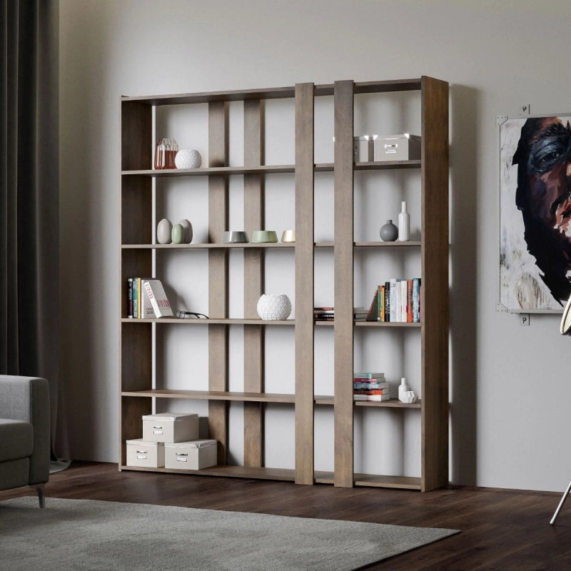 Composizione Libreria A Kato 6R 2 fianchi 4 fasce lunghe - Noce